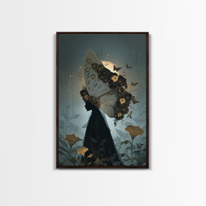 The Mourning Moth Halo - Icon Portrait, Halloween Wall Art, Vertical Wall Art, Framed Canvas Print, Halloween Home Decor, Gothic Wall Art