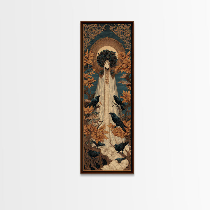The Mourning Moth Halo - Icon Portrait, Macabre Halloween Art, Tall Narrow Wall Art, Framed Canvas Print, Halloween Home Decor