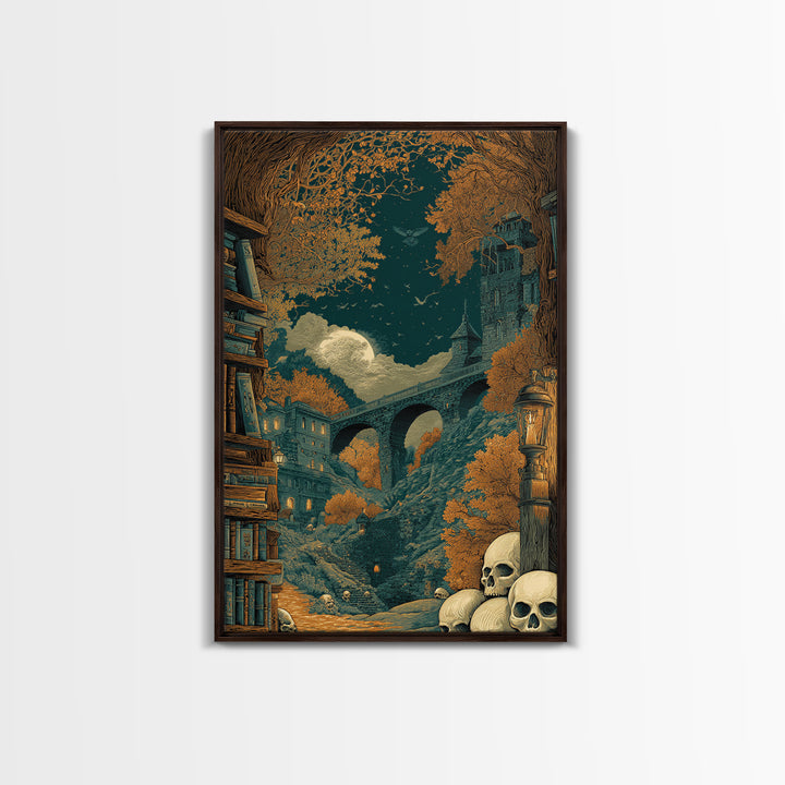 The Catacomb Library - Environmental Panorama, Dark Fantasy Wall Art, Vertical Wall Art, Canvas Print, Halloween Home Decor, Gothic Wall Art