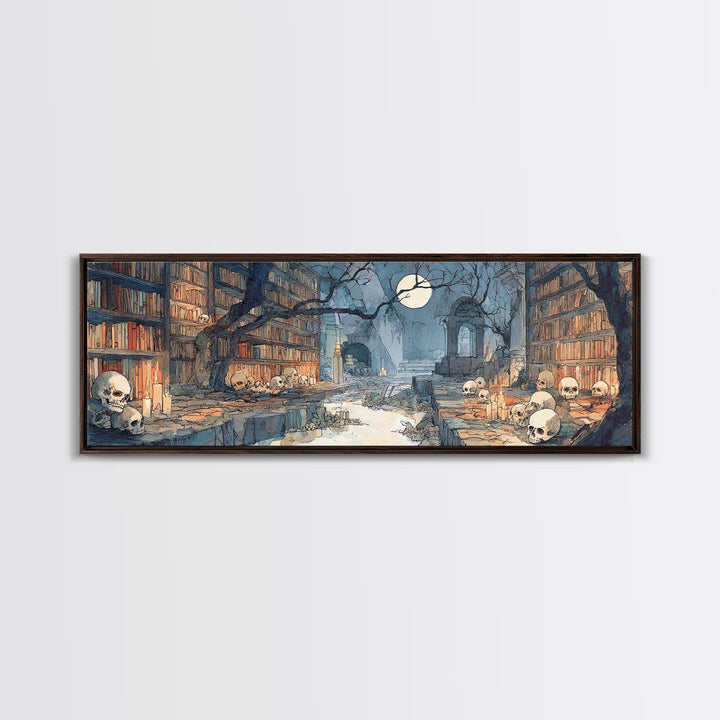 The Catacomb Library - Environmental Panorama, Occult Wall Decor, Extra Wide Wall Art, Canvas Print, Halloween Home Decor, Gothic Wall Art