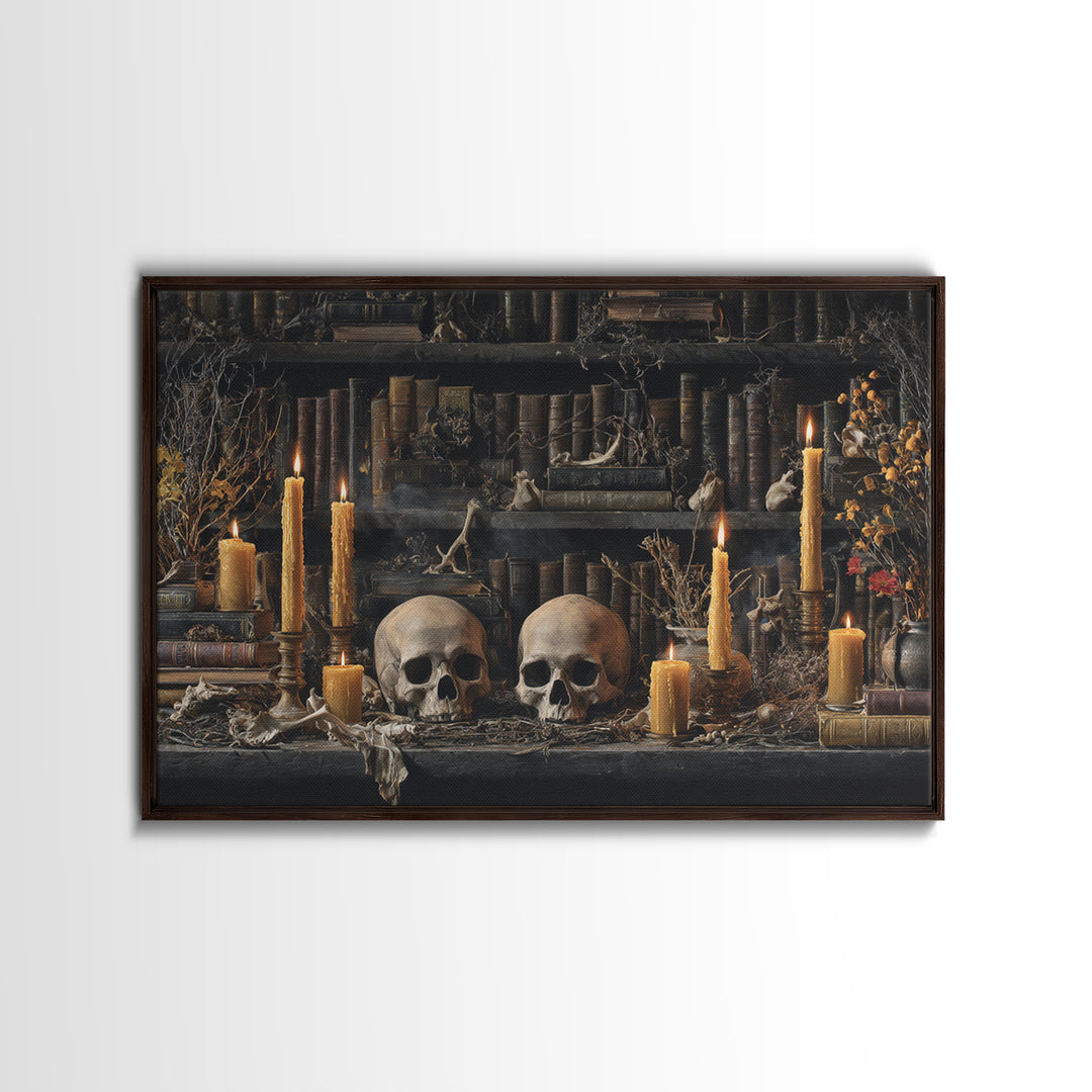 The Catacomb Library - Occult Still Life, Halloween Wall Art, Landscape Wall Art, Framed Canvas Print, Halloween Home Decor, Gothic Wall Art