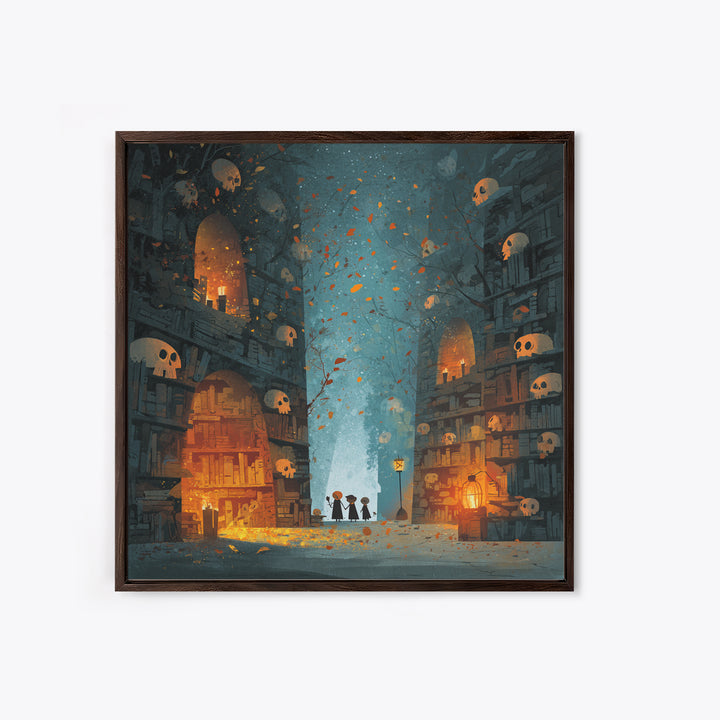 The Catacomb Library - Procession Scene, Dark Fantasy Wall Art, Square Wall Art, Canvas Print, Halloween Home Decor, Gothic Wall Art
