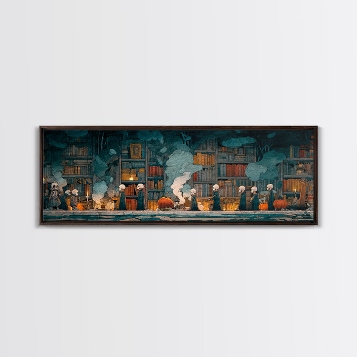 The Catacomb Library - Procession Scene, Occult Wall Decor, Extra Wide Wall Art, Canvas Print, Halloween Home Decor, Gothic Wall Art