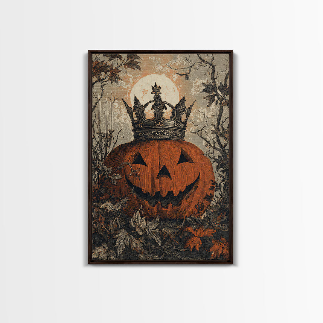 The Jack-O-Lantern Crown Jewels - Icon Portrait, Macabre Halloween Art, Vertical Wall Art, Framed Canvas Print, Halloween Home Decor