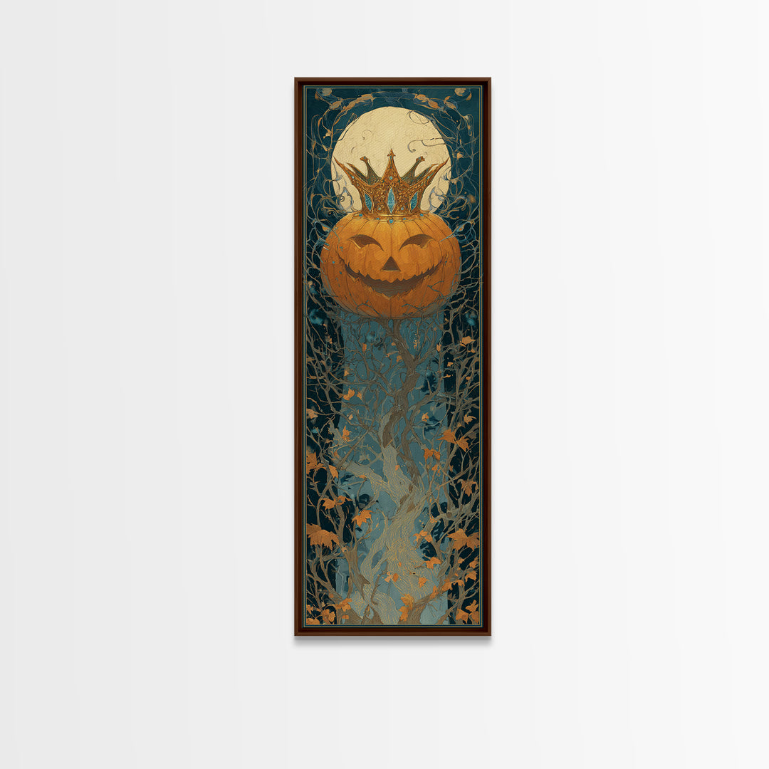 The Jack-O-Lantern Crown Jewels - Icon Portrait, Macabre Halloween Art, Tall Narrow Wall Art, Framed Canvas Print, Halloween Home Decor