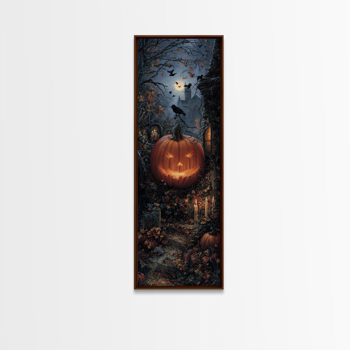 The Jack-O-Lantern Crown Jewels - Environmental Panorama, Macabre Halloween Art, Tall Narrow Wall Art, Framed Canvas Print, Gothic Wall Art