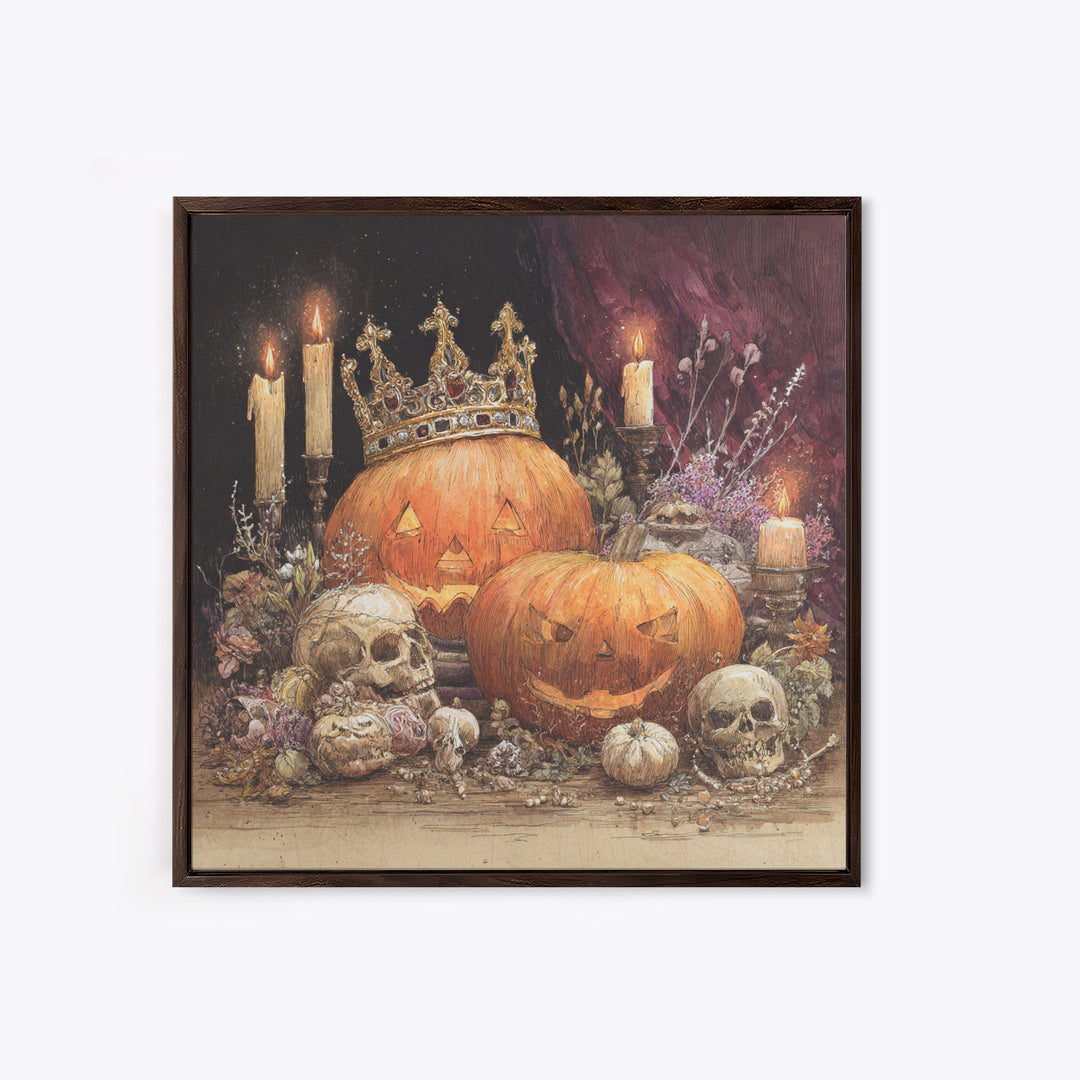 The Jack-O-Lantern Crown Jewels - Occult Still Life, Halloween Wall Art, Square Wall Art, Framed Canvas Print, Halloween Home Decor