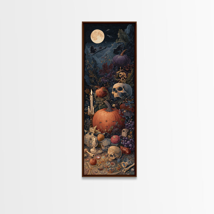The Jack-O-Lantern Crown Jewels - Occult Still Life, Macabre Halloween Art, Tall Narrow Wall Art, Framed Canvas Print, Halloween Home Decor