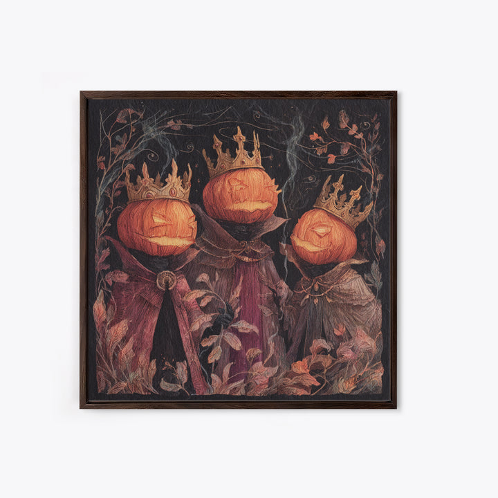 The Jack-O-Lantern Crown Jewels - Procession Scene, Macabre Halloween Art, Square Wall Art, Framed Canvas Print, Halloween Home Decor