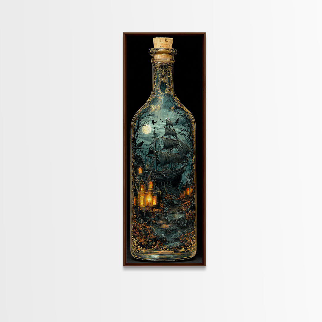 The Ghost Ship In A Bottle - Icon Portrait, Gothic Home Decor, Tall Narrow Wall Art, Canvas Print, Halloween Home Decor, Gothic Wall Art