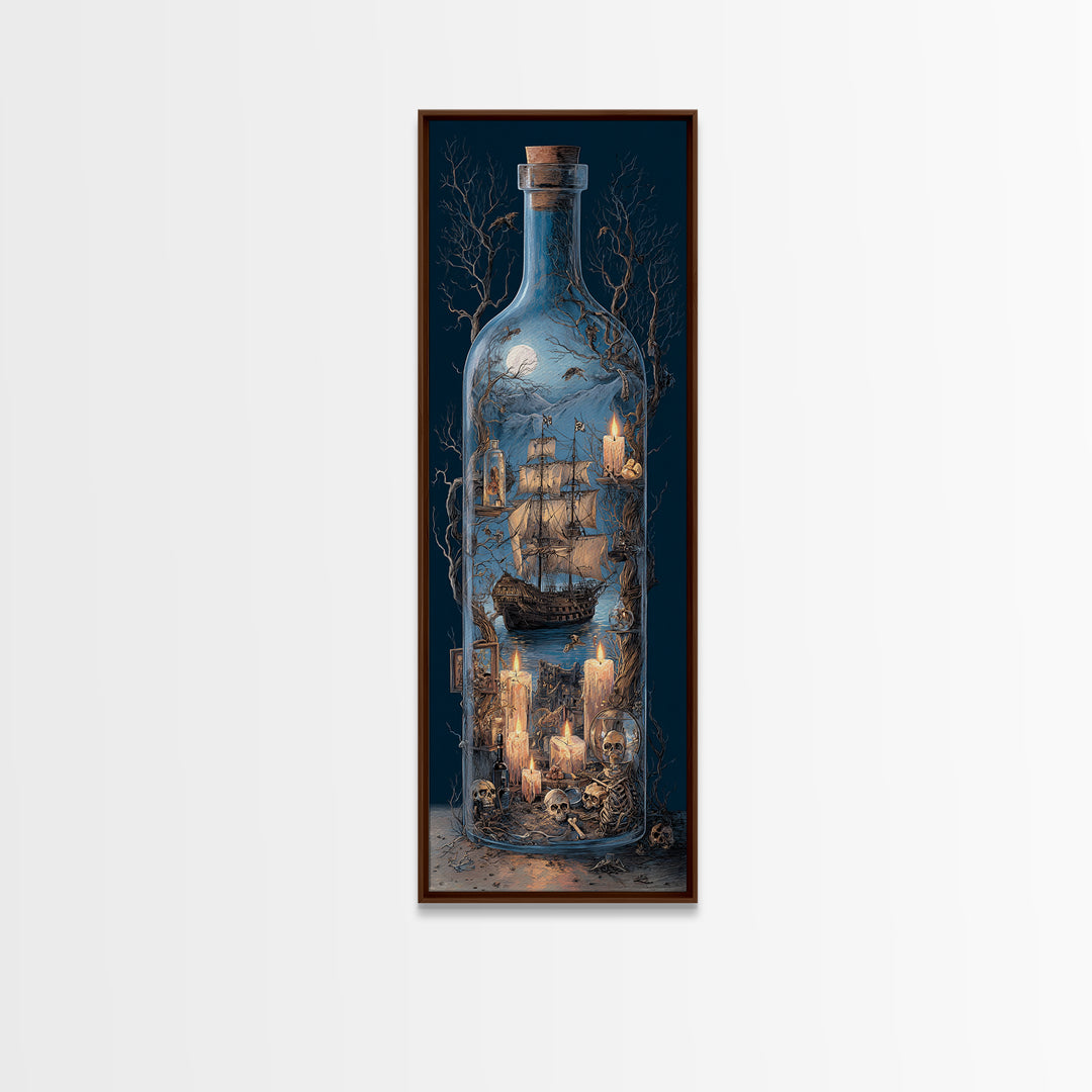 The Ghost Ship In A Bottle - Occult Still Life, Occult Wall Decor, Tall Narrow Wall Art, Canvas Print, Halloween Home Decor, Gothic Wall Art