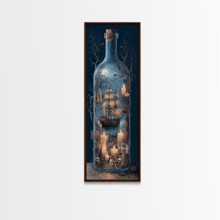 The Ghost Ship In A Bottle - Occult Still Life, Occult Wall Decor, Tall Narrow Wall Art, Canvas Print, Halloween Home Decor, Gothic Wall Art