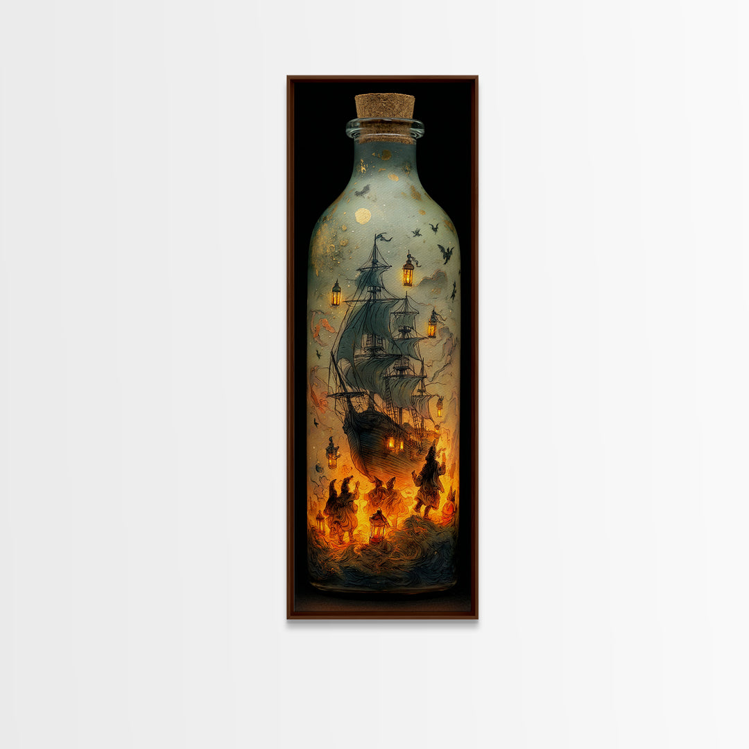 The Ghost Ship In A Bottle - Procession Scene, Gothic Home Decor, Tall Narrow Wall Art, Canvas Print, Halloween Home Decor, Gothic Wall Art