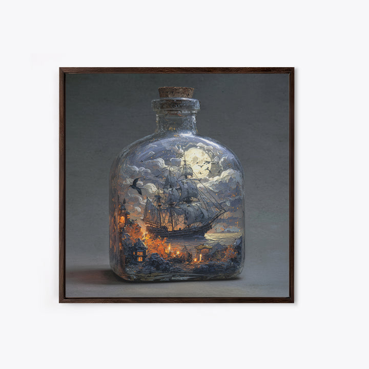 The Ghost Ship In A Bottle - Surreal Celestial Vision, Gothic Home Decor, Square Wall Art, Canvas Print, Halloween Home Decor