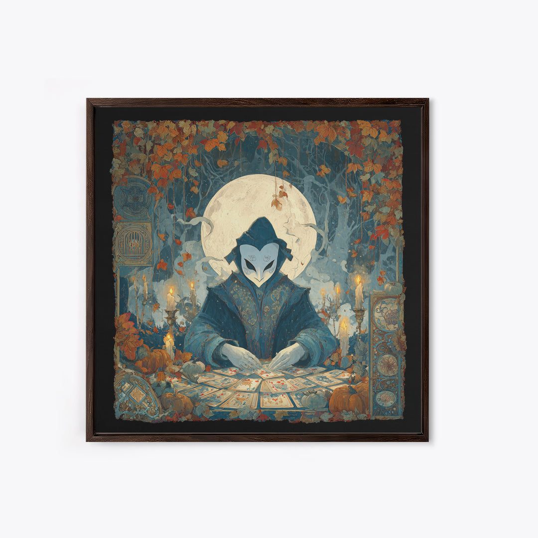 The Harvest Moon Tarot Reader - Icon Portrait, Dark Fantasy Wall Art, Square Wall Art, Canvas Print, Halloween Home Decor, Gothic Wall Art