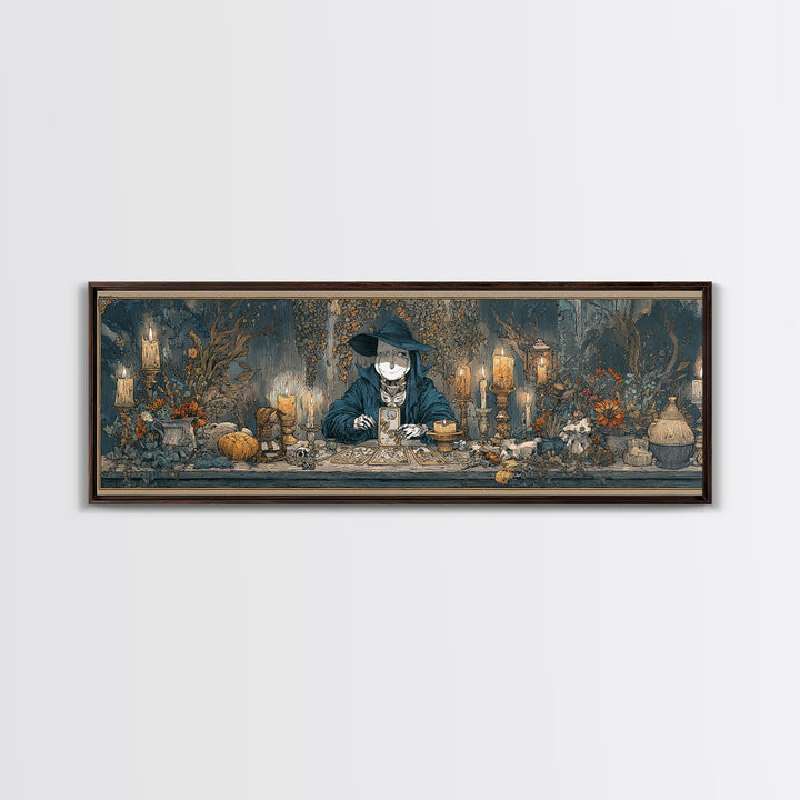 The Harvest Moon Tarot Reader - Occult Still Life, Spooky Wall Decor, Extra Wide Wall Art, Framed Canvas Print, Halloween Home Decor