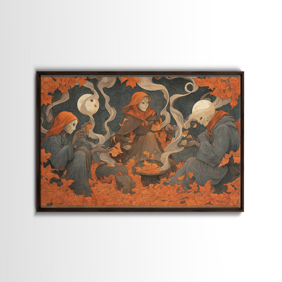 The Harvest Moon Tarot Reader - Procession Scene, Halloween Wall Art, Landscape Wall Art, Framed Canvas Print, Halloween Home Decor