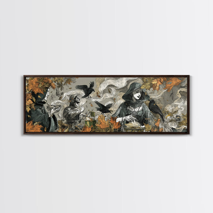 The Harvest Moon Tarot Reader - Procession Scene, Gothic Home Decor, Extra Wide Wall Art, Canvas Print, Halloween Home Decor