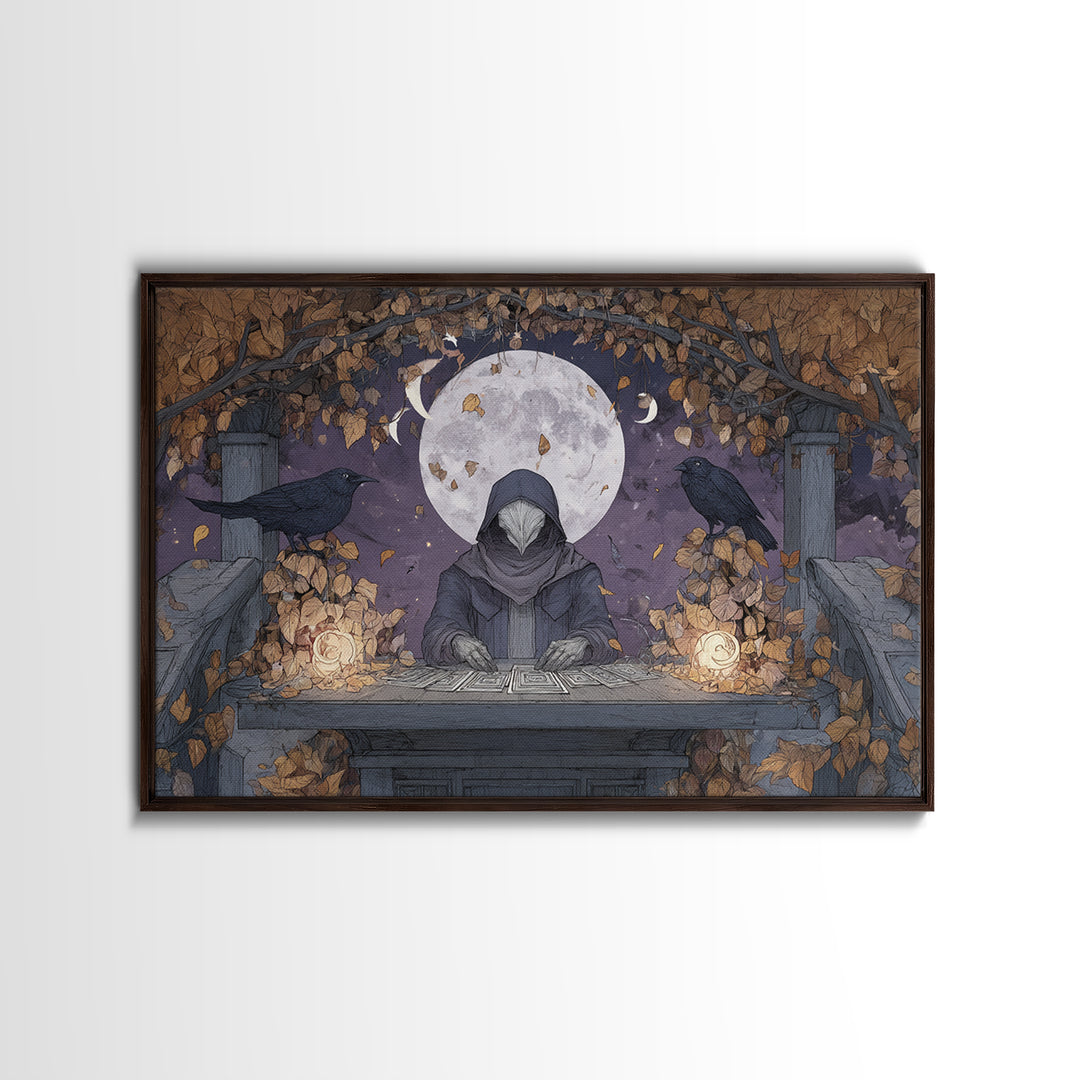 The Harvest Moon Tarot Reader - Surreal Celestial Vision, Occult Wall Decor, Landscape Wall Art, Canvas Print, Halloween Home Decor