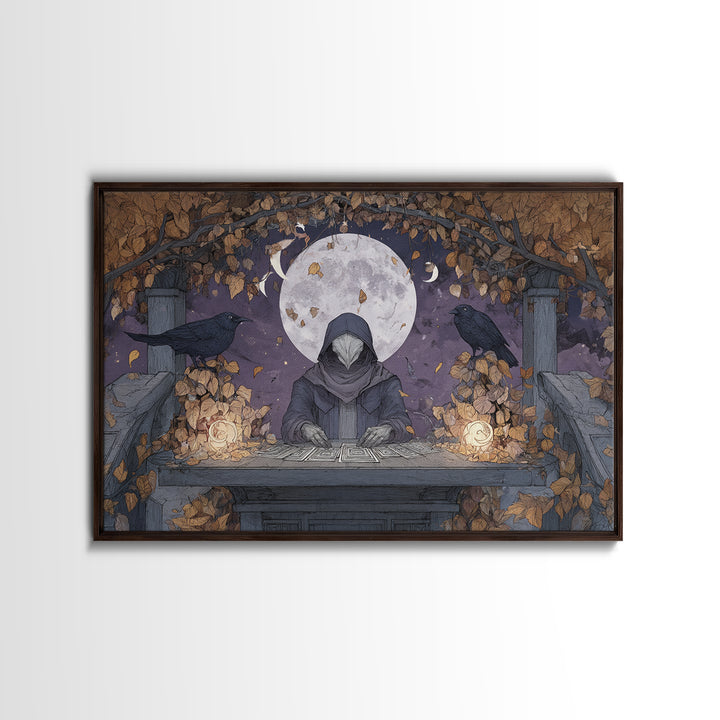 The Harvest Moon Tarot Reader - Surreal Celestial Vision, Occult Wall Decor, Landscape Wall Art, Canvas Print, Halloween Home Decor