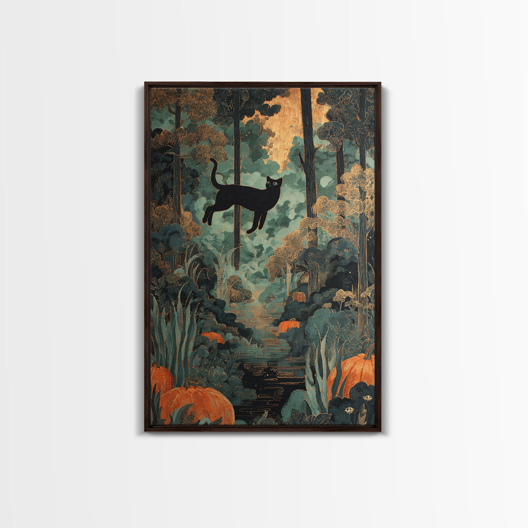 The Black Cat Constellation - Icon Portrait, Macabre Halloween Art, Vertical Wall Art, Framed Canvas Print, Halloween Home Decor