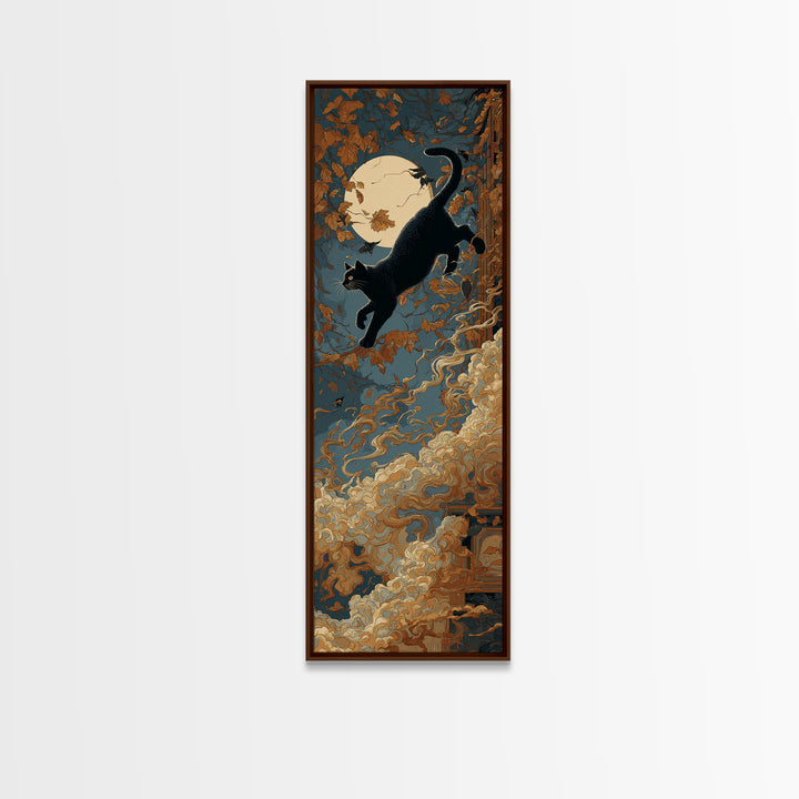 The Black Cat Constellation - Icon Portrait, Dark Fantasy Wall Art, Tall Narrow Wall Art, Canvas Print, Halloween Home Decor