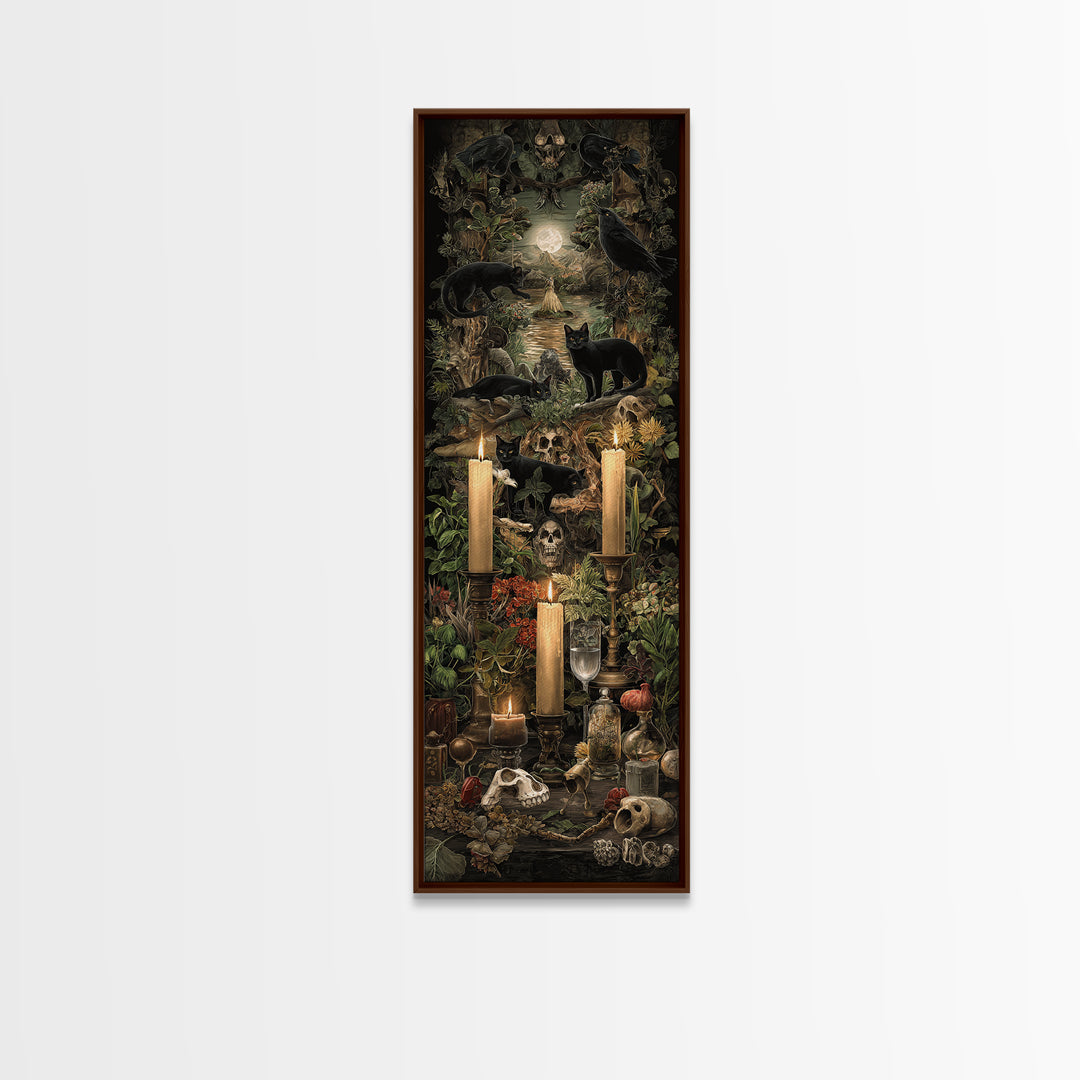 The Black Cat Constellation - Occult Still Life, Halloween Wall Art, Tall Narrow Wall Art, Framed Canvas Print, Halloween Home Decor