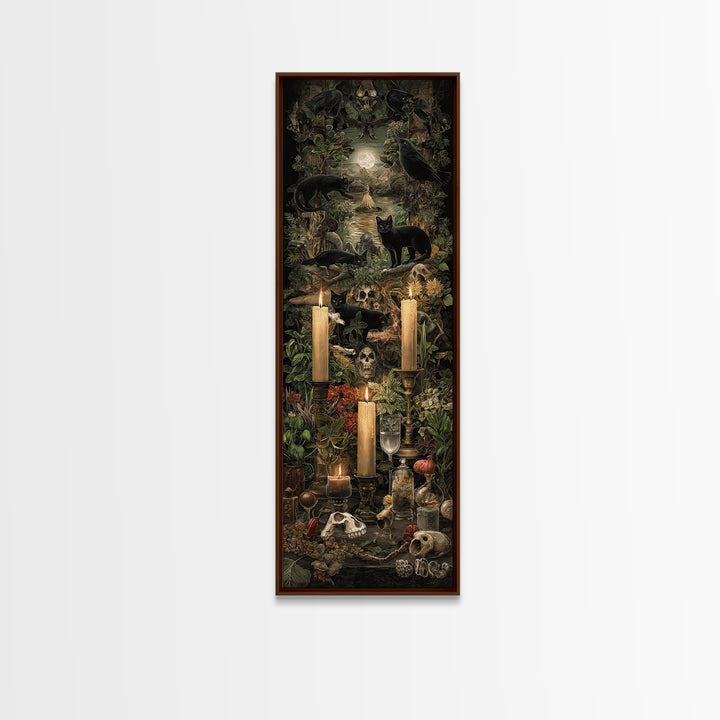 The Black Cat Constellation - Occult Still Life, Halloween Wall Art, Tall Narrow Wall Art, Framed Canvas Print, Halloween Home Decor