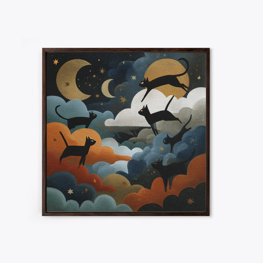 The Black Cat Constellation - Surreal Celestial Vision, Occult Wall Decor, Square Wall Art, Canvas Print, Halloween Home Decor