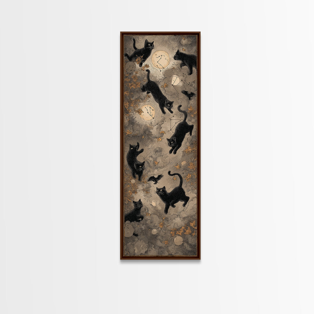 The Black Cat Constellation - Surreal Celestial Vision, Halloween Wall Art, Tall Narrow Wall Art, Framed Canvas Print, Halloween Home Decor