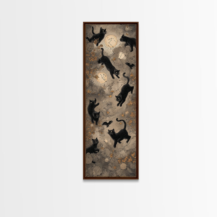 The Black Cat Constellation - Surreal Celestial Vision, Halloween Wall Art, Tall Narrow Wall Art, Framed Canvas Print, Halloween Home Decor