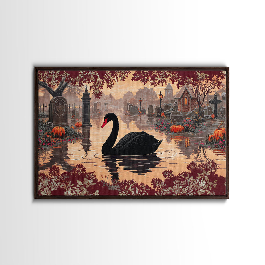 The Cemetery Swan Lake - Icon Portrait, Occult Wall Decor, Landscape Wall Art, Canvas Print, Halloween Home Decor, Gothic Wall Art