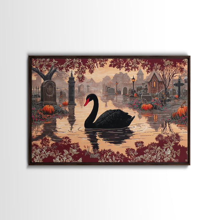 The Cemetery Swan Lake - Icon Portrait, Occult Wall Decor, Landscape Wall Art, Canvas Print, Halloween Home Decor, Gothic Wall Art
