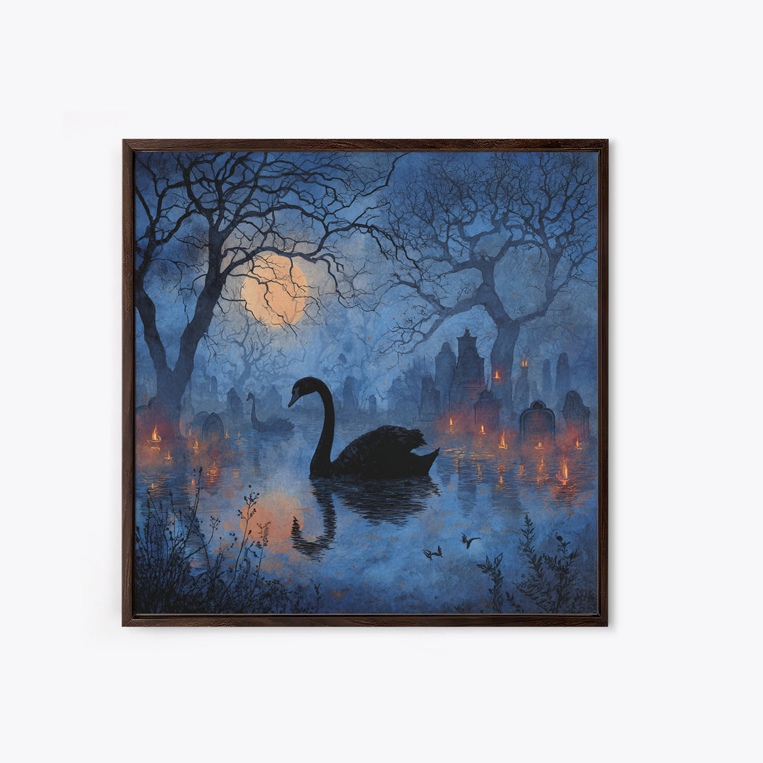 The Cemetery Swan Lake - Icon Portrait, Halloween Wall Art, Square Wall Art, Framed Canvas Print, Halloween Home Decor, Gothic Wall Art