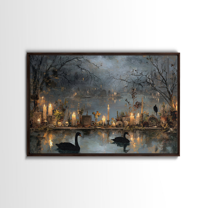 The Cemetery Swan Lake - Occult Still Life, Dark Fantasy Wall Art, Landscape Wall Art, Canvas Print, Halloween Home Decor, Gothic Wall Art