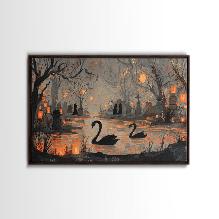 The Cemetery Swan Lake - Procession Scene, Occult Wall Decor, Landscape Wall Art, Canvas Print, Halloween Home Decor, Gothic Wall Art