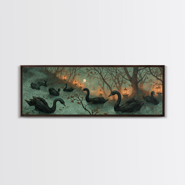 The Cemetery Swan Lake - Procession Scene, Halloween Wall Art, Extra Wide Wall Art, Framed Canvas Print, Halloween Home Decor