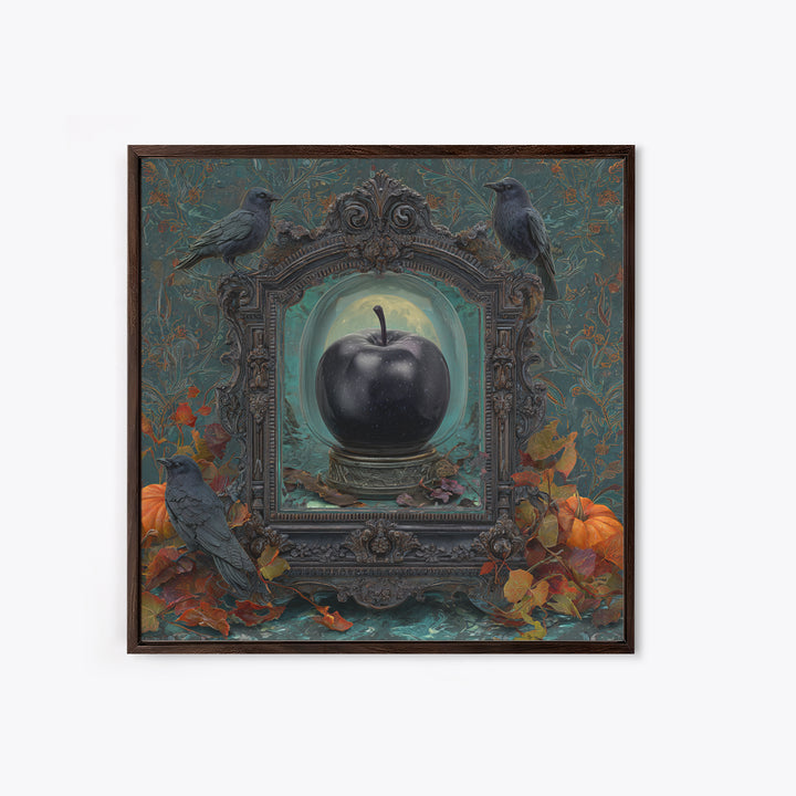 The Poison Apple Reliquary - Icon Portrait, Macabre Halloween Art, Square Wall Art, Framed Canvas Print, Halloween Home Decor