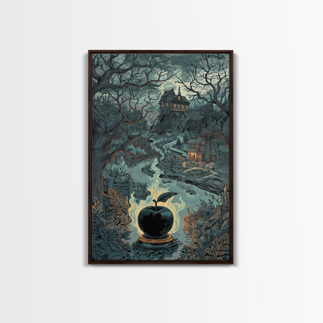 The Poison Apple Reliquary - Environmental Panorama, Occult Wall Decor, Vertical Wall Art, Canvas Print, Halloween Home Decor
