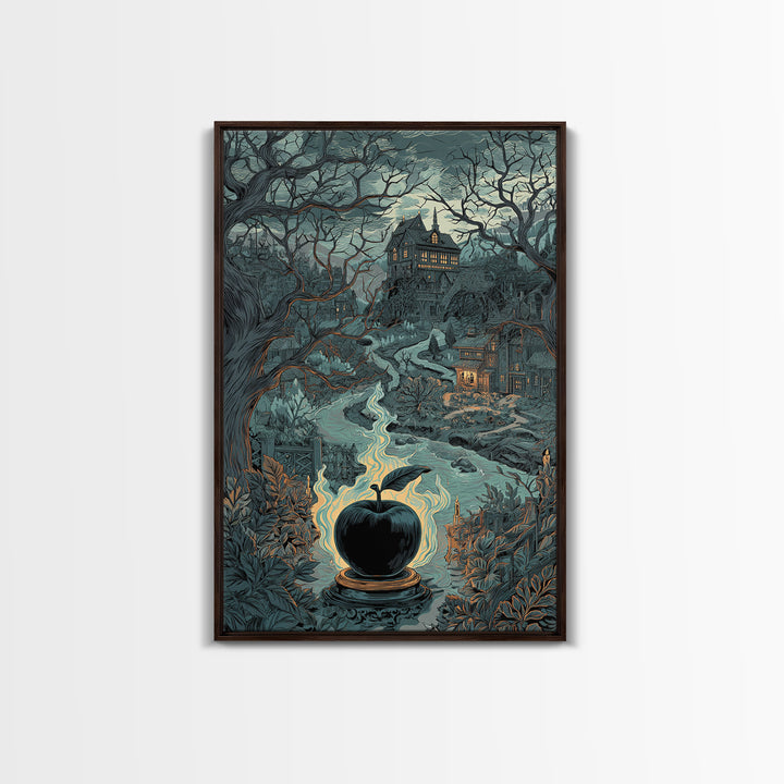 The Poison Apple Reliquary - Environmental Panorama, Occult Wall Decor, Vertical Wall Art, Canvas Print, Halloween Home Decor