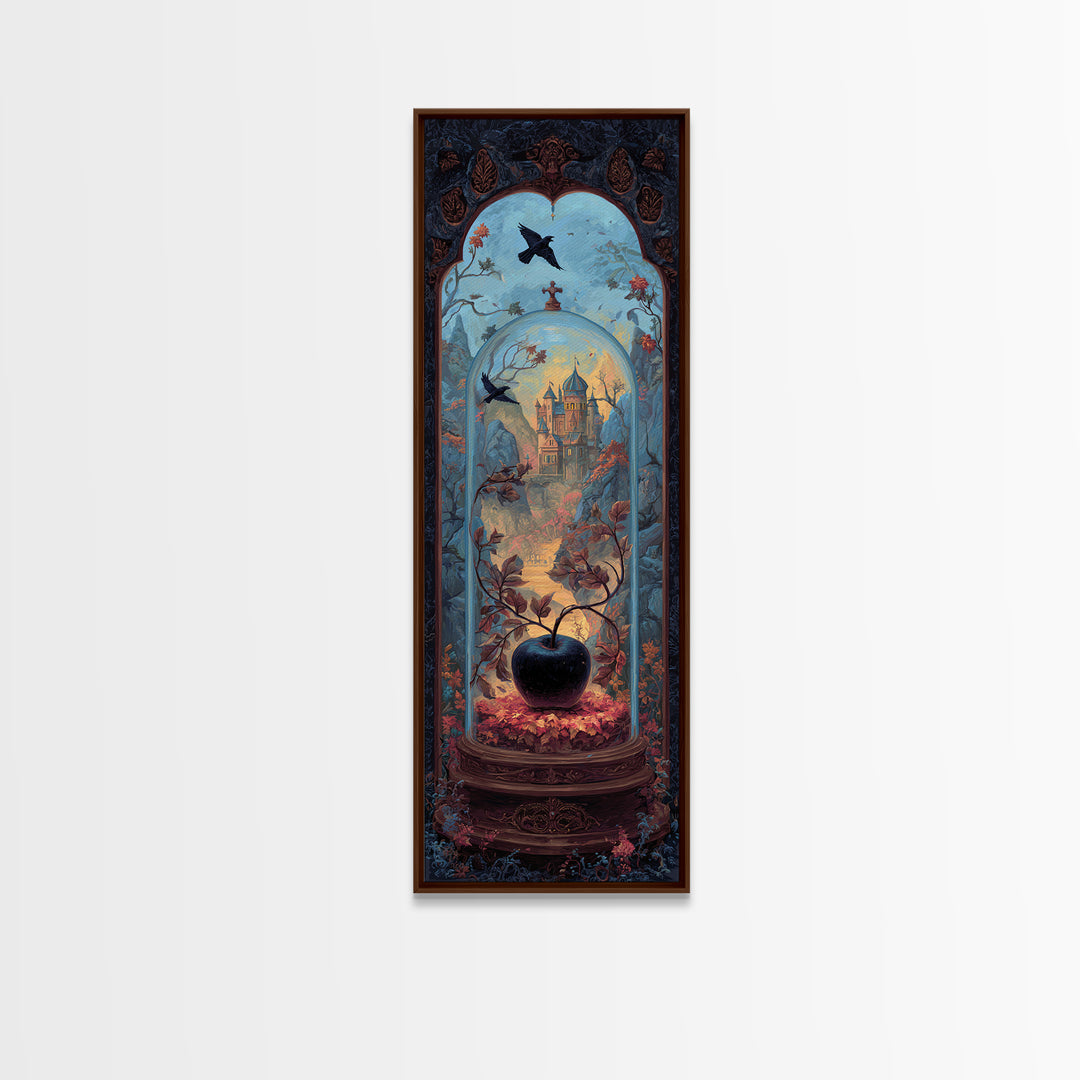 The Poison Apple Reliquary - Environmental Panorama, Macabre Halloween Art, Tall Narrow Wall Art, Framed Canvas Print, Halloween Home Decor