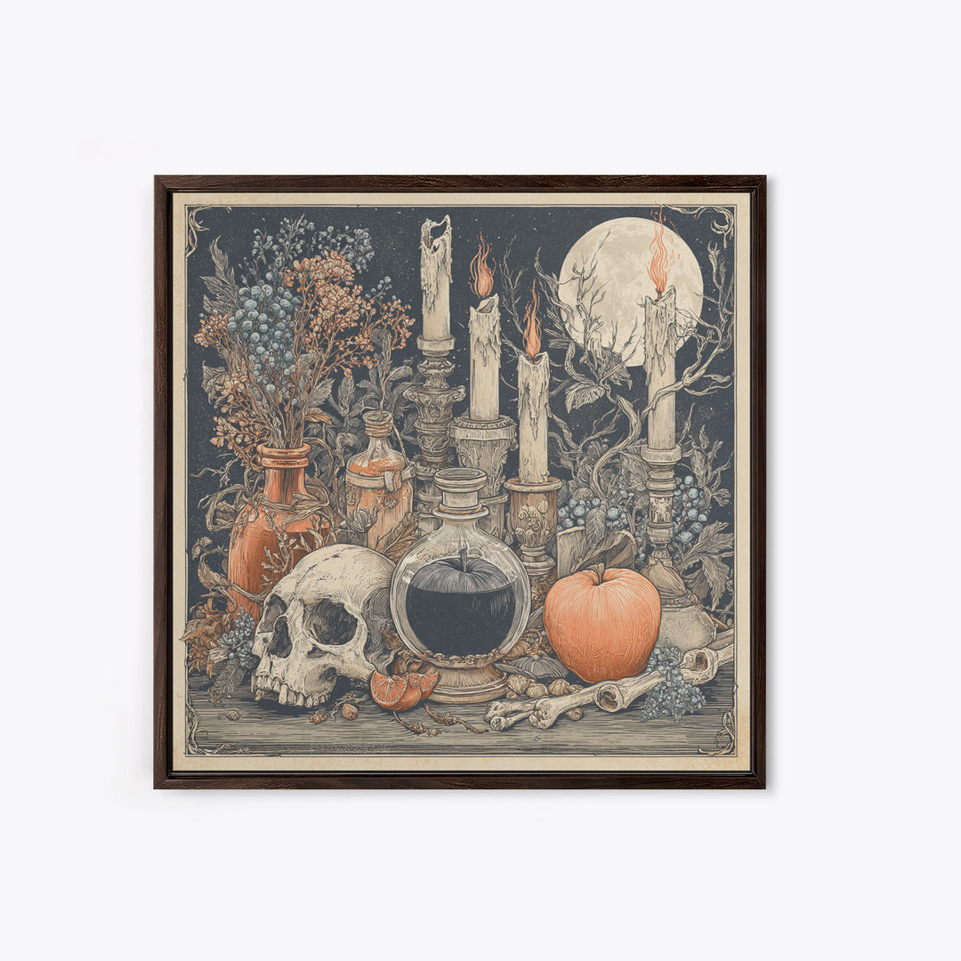 The Poison Apple Reliquary - Occult Still Life, Halloween Wall Art, Square Wall Art, Framed Canvas Print, Halloween Home Decor