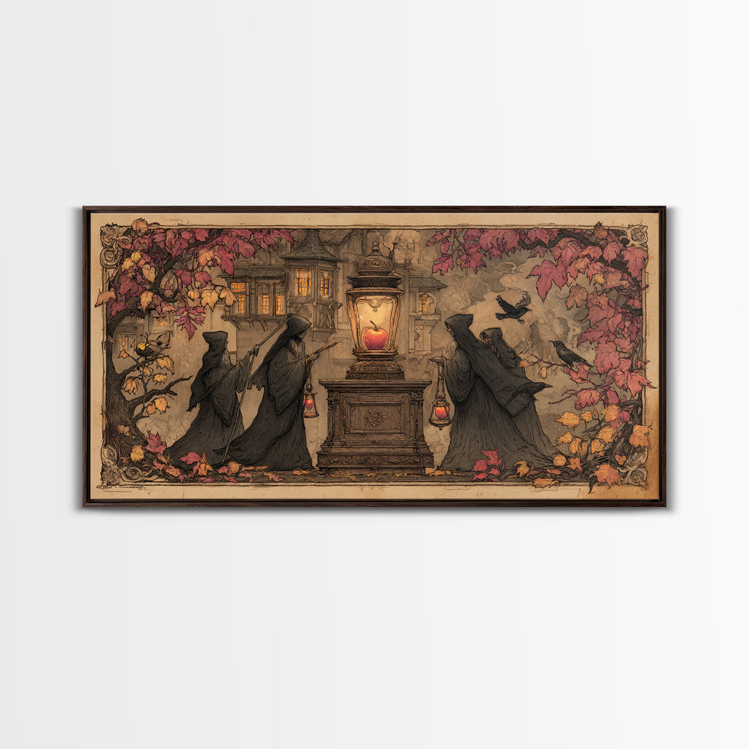 The Poison Apple Reliquary - Procession Scene, Gothic Home Decor, Wide Panoramic Art, Canvas Print, Halloween Home Decor, Gothic Wall Art