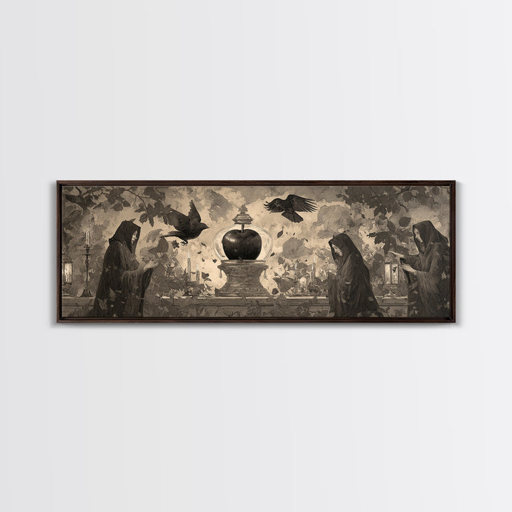 The Poison Apple Reliquary - Procession Scene, Halloween Wall Art, Extra Wide Wall Art, Framed Canvas Print, Halloween Home Decor