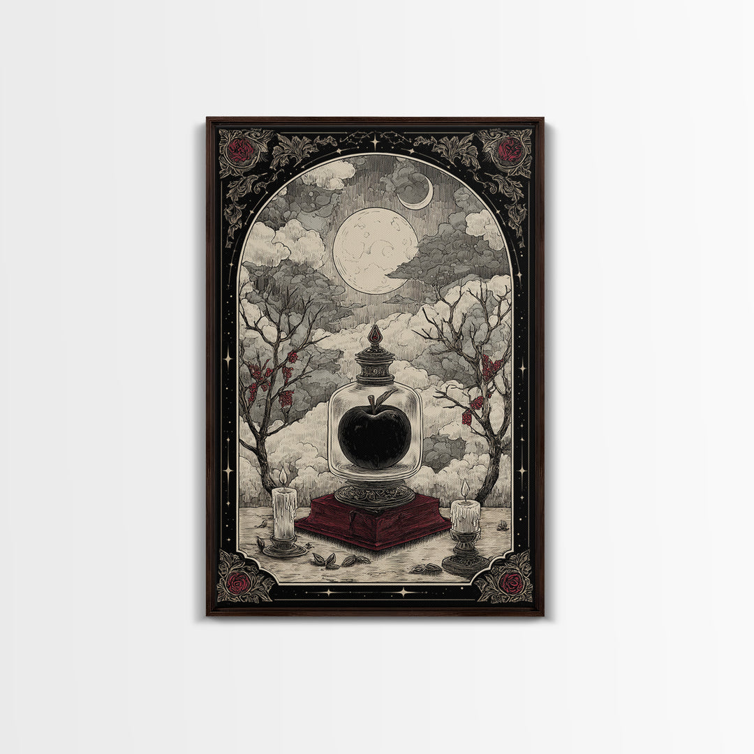 The Poison Apple Reliquary - Surreal Celestial Vision, Spooky Wall Decor, Vertical Wall Art, Framed Canvas Print, Halloween Home Decor