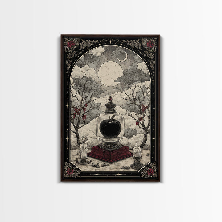 The Poison Apple Reliquary - Surreal Celestial Vision, Spooky Wall Decor, Vertical Wall Art, Framed Canvas Print, Halloween Home Decor