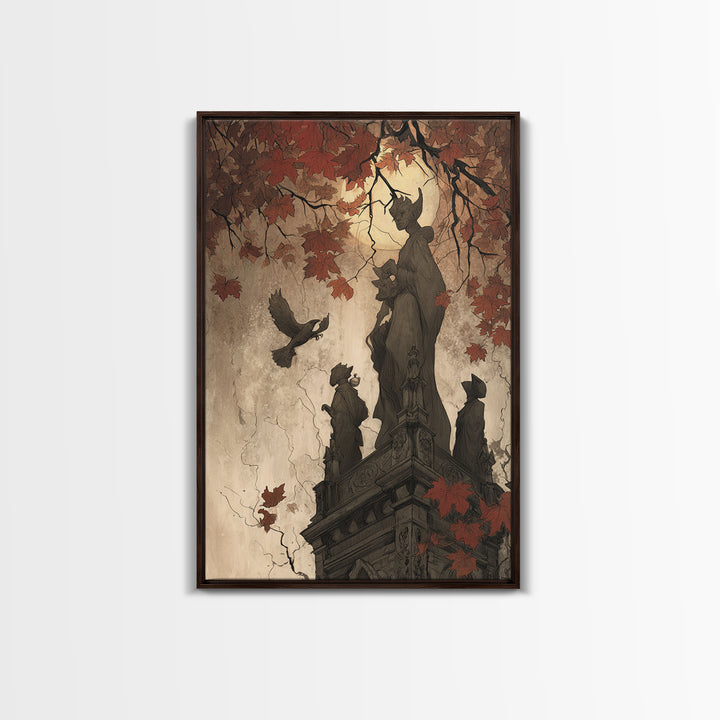 The Gargoyle Rooftop Choir - Icon Portrait, Dark Fantasy Wall Art, Vertical Wall Art, Canvas Print, Halloween Home Decor, Gothic Wall Art