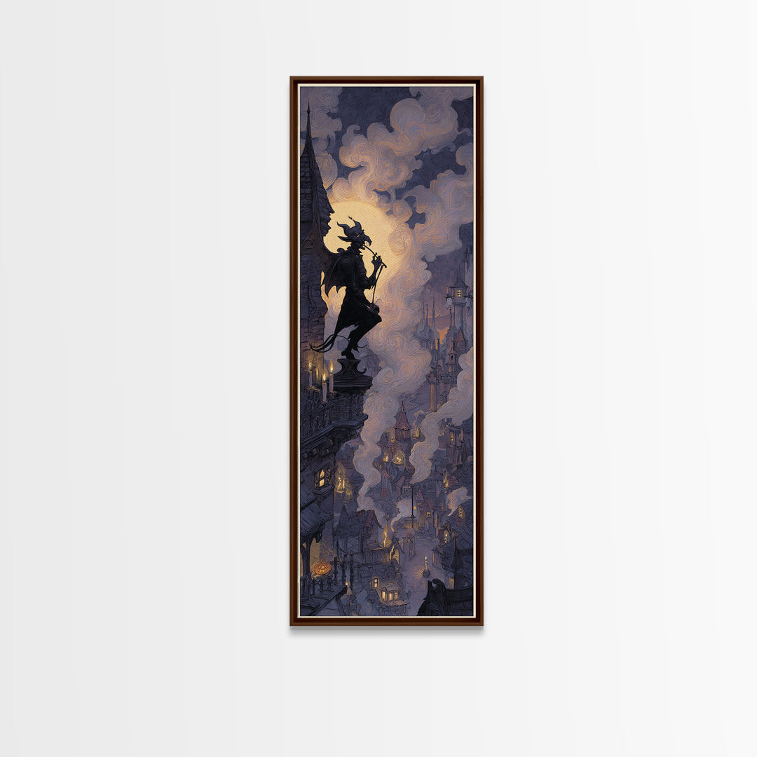 The Gargoyle Rooftop Choir - Icon Portrait, Occult Wall Decor, Tall Narrow Wall Art, Canvas Print, Halloween Home Decor, Gothic Wall Art