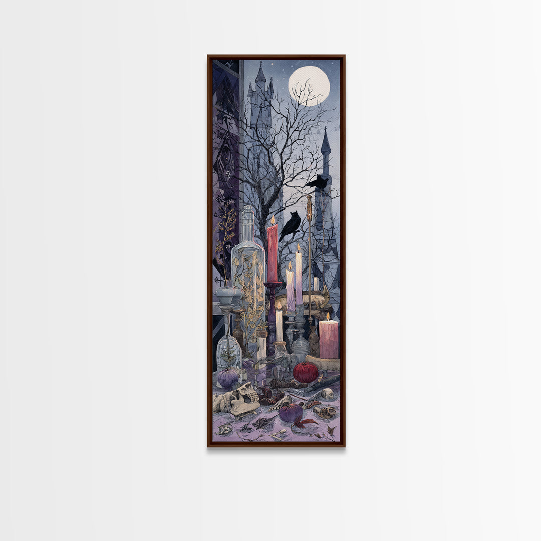 The Gargoyle Rooftop Choir - Occult Still Life, Gothic Home Decor, Tall Narrow Wall Art, Canvas Print, Halloween Home Decor, Gothic Wall Art