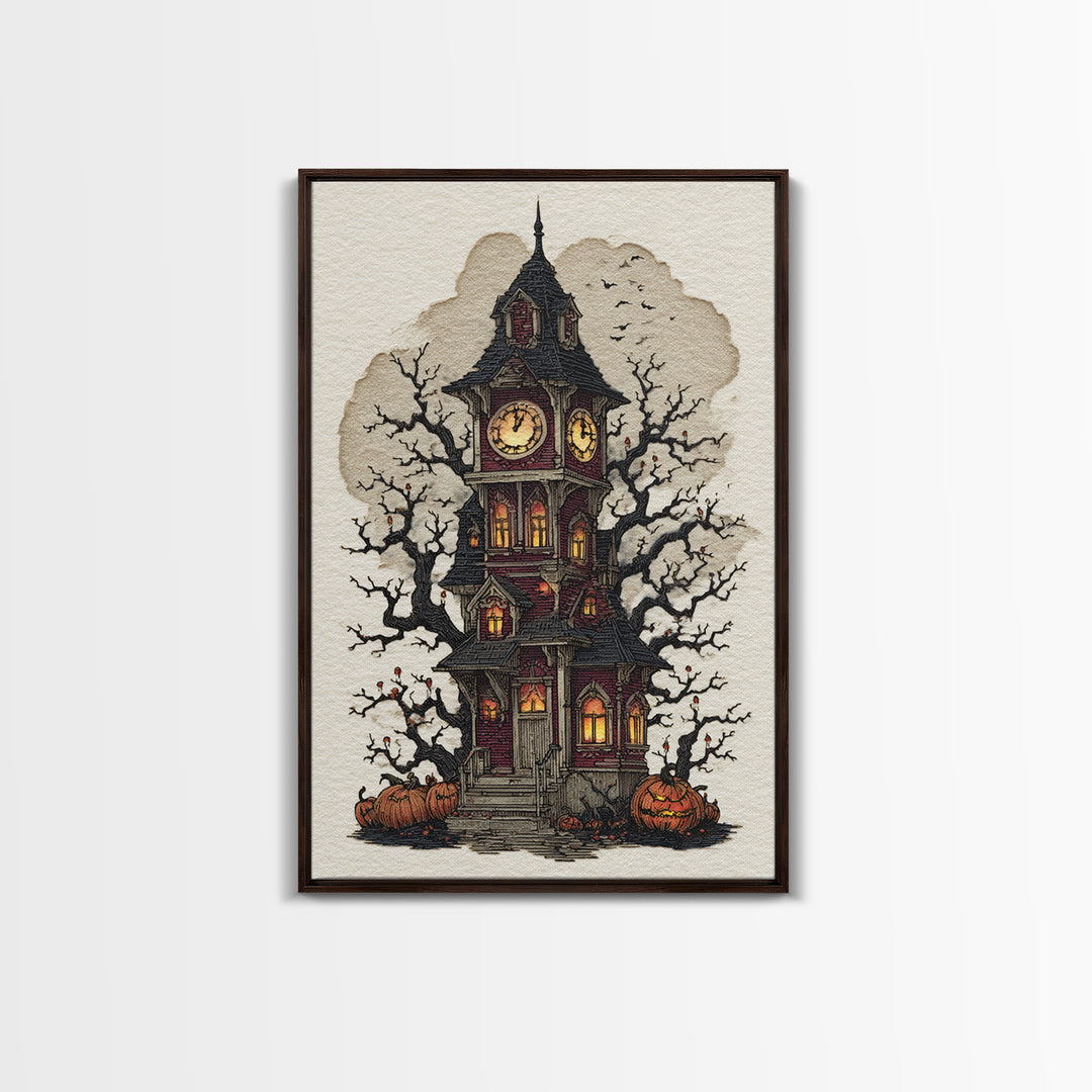 The October Clock Tower - Icon Portrait, Occult Wall Decor, Vertical Wall Art, Canvas Print, Halloween Home Decor, Gothic Wall Art